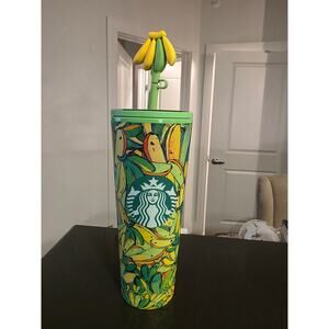 Starbucks Farm Rio Yellow & Green Straw Tumbler with Banana Topper